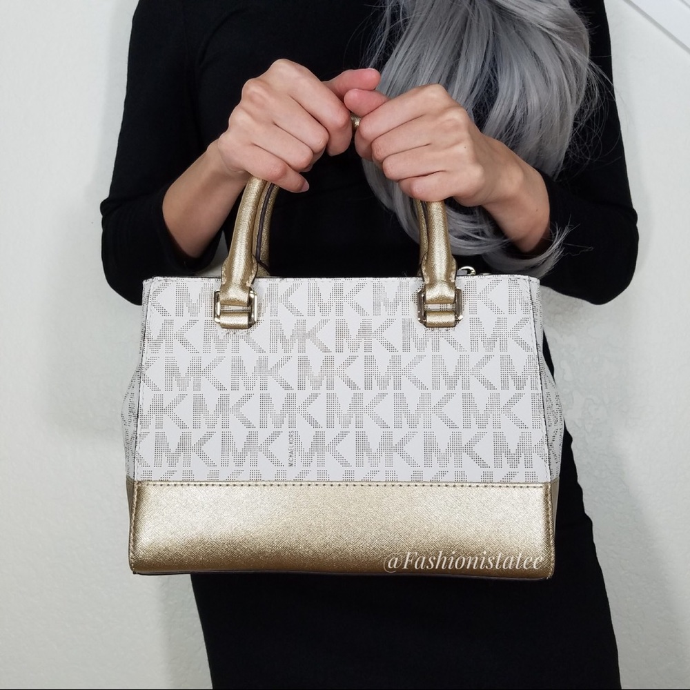 NWT MICHAEL KORS KELLEN SATCHEL CROSSBODY GOLD BAG - Picture 3 of 8